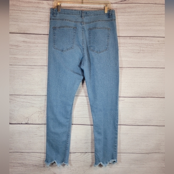 𝅺PRETTYLITTLETHING High Waist Frayed Hem Jeans Blue Size 14 - Picture 2 of 4